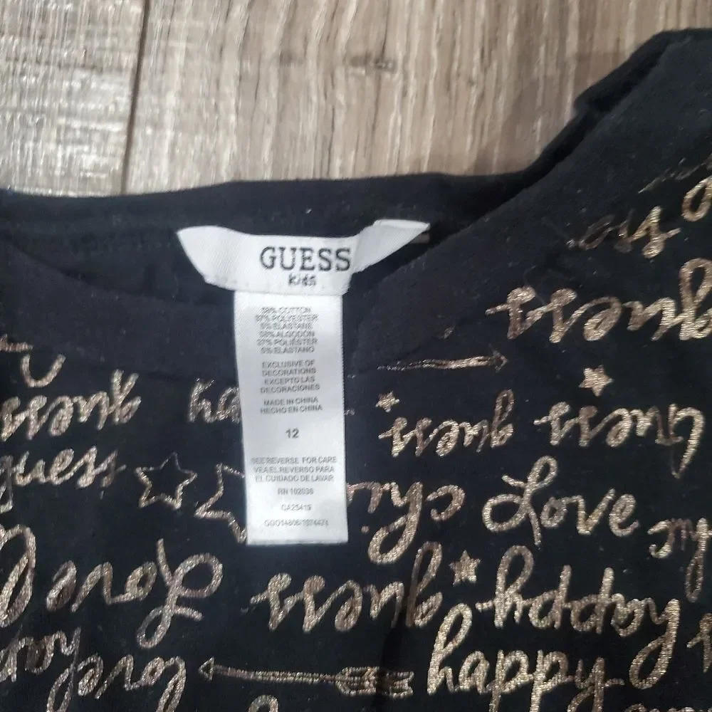 Girls Dress size 12 Guess Black Dress with Gold Script